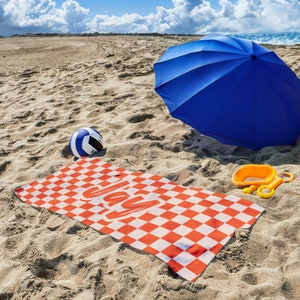 Customized Retro Checker Beach Towel | Plush Personalized Towel for Beach and Pool | Summer Fun and Personalized Gifts