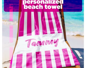 Custom Striped Beach Towel | Personalized 30x60 Pool Towels for Vacation & Gifts