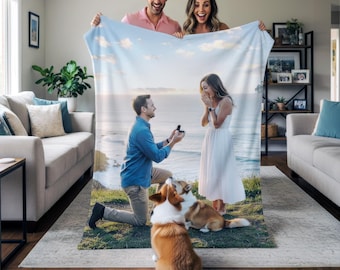 Custom Engagement Photo Blanket Personalized Proposal Gift – Sherpa or Minky 30x40 50x60 60x80