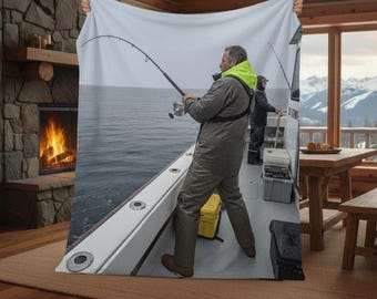 Custom Fishing Photo Blanket Personalized Angler Gift – Sherpa or Minky 30x40 50x60 60x80