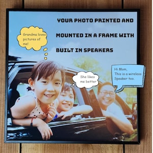 Built in Bluetooth Speaker Picture Frame with YOUR photo printed inside . Great Grandparents, Christmas Gift. Mom Dad Mancave Family Room
