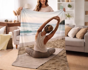 Custom Yoga Photo Blanket Personalized Wellness Gift – Sherpa or Minky 30x40 50x60 60x80