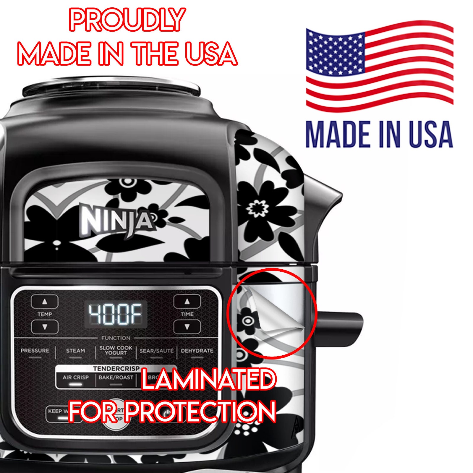 Ninja Foodi 8 Quart Wrap Fits Deluxe Cooker Model FD402 LP3 Stainless Steel  Accessories Cover Sticker Black White Floral 