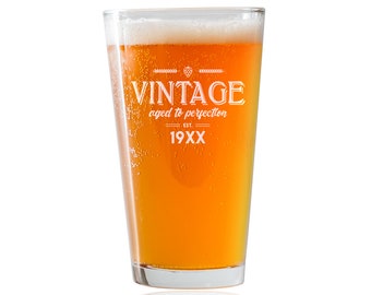 Personalized Vintage 19XX - 16oz PUB Style PINT Beer Glass - Perfect Gift for Men, brother, dad Birthday, Anniversary- decorations