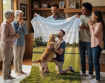 Custom Pet and Owner Photo Blanket Personalized Bond Gift – Sherpa or Minky 30x40 50x60 60x80