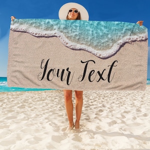 Ocean waves & Sand Personalized Beach Towel - Personalized Name Bath Towel Custom Pool towel beach towel with name birthday spring vacation