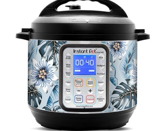 Instant Pot Wrap Cover, Decal, Vinyl, Sticker for 6 or 8 Quart | Fits InstaPot 6QT 8QT | Tropical Flowers Paradise Blue Hue