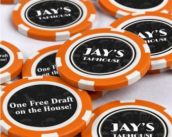 Custom Bar Poker Chip Tokens – PersonalizedOne Free Drink Tokens for Taverns, Pubs, Taprooms & Breweries
