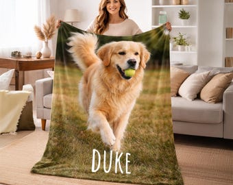 Custom Photo Blanket Dog Mom Gift Personalized Pet Portrait – Sherpa or Minky 30x40 50x60 60x80