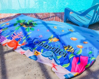 Custom Kids Pool Towel - Personalized Name and Colorful Fun gift for kids - Perfect Gift for Young Beachgoers!