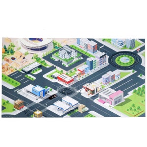 Kids Carpet Playmat Rug City - Kids Room Decor, Decorations, Toddlers, Bedroom, Playroom, Living Room - Track, Drift, Drag Road
