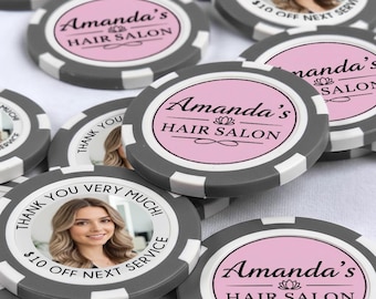 Personalized Salon Loyalty Chips with QR Code – Custom Poker Chip Coupons for Hair Stylists, Spas & Beauty Businesses