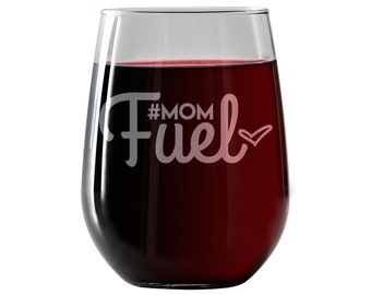 Mom Fuel - Stemless Wine Glass 17oz for red and white wine - Great Gift for Her, Him Travel includes free wine/food pairing card