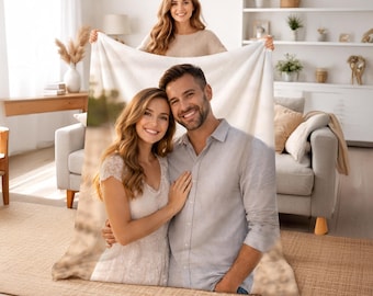 Custom Photo Blanket Couples Anniversary Gift Personalized – Sherpa or Minky 30x40 50x60 60x80