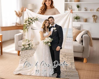 Custom Wedding Photo Blanket Mr and Mrs Gift Personalized – Sherpa or Minky 30x40 50x60 60x80