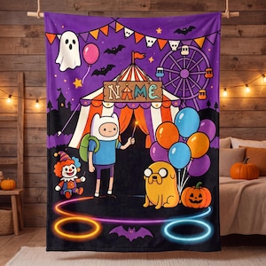 Spooky Halloween Circus Blanket, Dark Carnival Flannel Throw, Cozy Gothic Room Decor Gift for Sister, Custom Name Bedspread