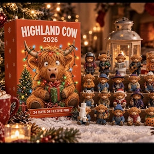 Highland Cow Advent Calendar 2026, 24-Day Christmas Countdown with Acrylic Ornaments