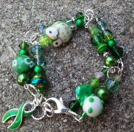 Double Strand Green Awareness Ribbon Bracelet Bipolar Disorder Etsy