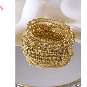 Minimalist Gold Beaded Bracelet Set, Stretch Stackable Ball Bracelets for Women