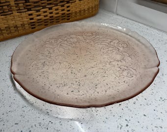 Vintage Arcoroc “Rosa” Pink Textured Glass Platter