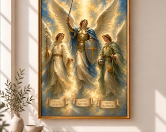 Saint Michael the Archangel, Gabriel, and Raphael – Angel Painting – Spiritual Art – Wall Decoration – Digital File for Download