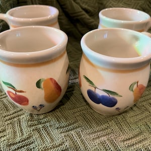 Vintage Longaberger Pottery Mugs - Fruit Medley Pattern (Set of 4)