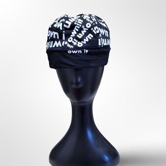 Upcycled T-shirt Black Beanie Hat, Hand Printed  display picture 1