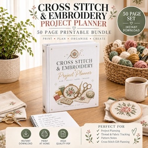 Kreuzstich-Stickplaner, Projekttagebuch, Floss-Tracker (A4 PDF)