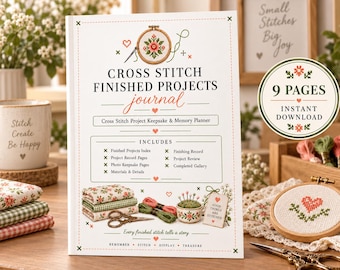 Cross Stitch Finished Projects Journal, Memory Keepsake Book (PDF Download)