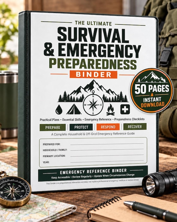 Emergency Preparedness Binder 50-Pages, Survival Checklist, Off-Grid Family Plan (PDF)