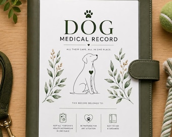 Dog Medical Record Printable PDF, Pet Health Tracker Binder, Canine Vaccine Record Log, Puppy Medical History Organizer, A4 Pet Journal