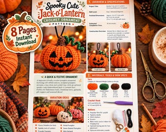 Jack-O-Lantern Crochet Pattern, Halloween Ornament Tutorial (PDF)