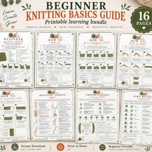 Pu&ograve; includere: Un set di 16 pagine stampabili di guida alle basi del lavoro a maglia per principianti, con fogli di istruzioni dotati di diagrammi e testo. Le pagine coprono argomenti come l'avvio, i punti, la riparazione degli errori e i tipi di filato.