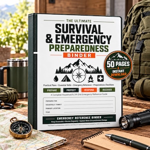 Emergency Preparedness Binder 50-Pages, Survival Checklist, Off-Grid Family Plan (PDF)