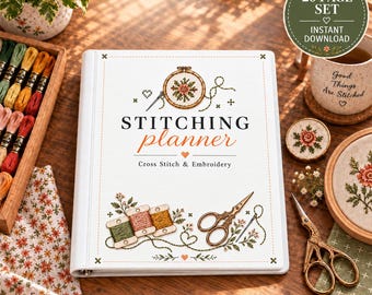 Embroidery Project Journal, Hand Stitching WIP Tracker, Hoop Art Planner (PDF Download)