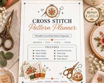 Cross Stitch Pattern Planner, Printable Organizer, Thread Key, Prep Checklist (PDF)
