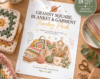 Crochet Granny Square Tracker, Blanket Layout Planner, Gauge Swatch Log (PDF)
