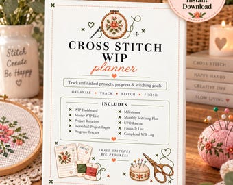 Cross Stitch WIP Planner, Project Tracker, UFO Rescue, Stitching Goals (PDF)