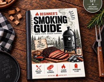 Beginners Meat Smoking Guide Printable PDF, BBQ Temp Chart, Wood Flavor Matrix Cheat Sheet, Smoker Setup Master Reference A4
