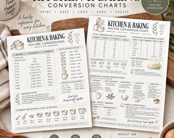 Kitchen Baking Conversion Chart, US to Metric, Oven Temp, Substitutions (PDF)