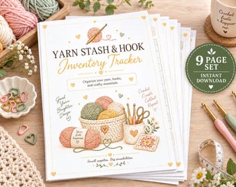 Yarn Stash & Hook Inventory Tracker, Crochet Cheat Sheet (PDF Download)