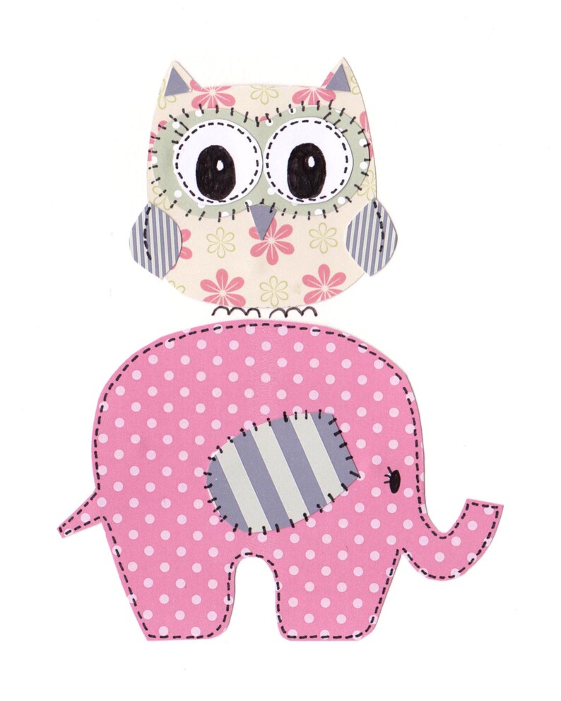 Elephant and Owl Nursery Art Pink and Gray Nursery Art Etsy
