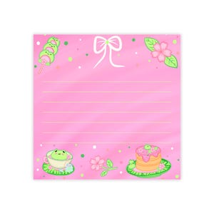 Kawaii Frog Tea Time Post-it Note Pads | Pink Lined Sticky Notes