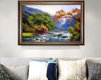 Hand Painted Landscape Oil Painting on Linen Canvas - Scenic Wall Art ...