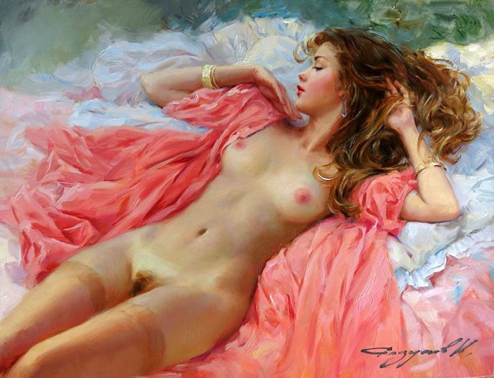 High Quality oil painting Hand painted Modern Nude Girl art On image 1.