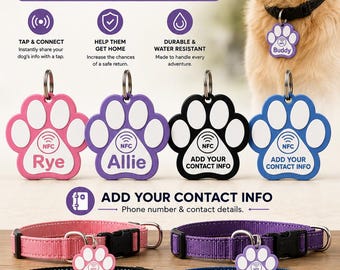 Personalisierte NFC-Hundemarke – Intelligente Haustier-ID-Halsbandmarke mit Pfotenabdruck