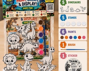 Dinosaurier-Malset für Kinder – 5 bemalbare Dinosaurier, 6 abwaschbare Farben, Präsentationsständer