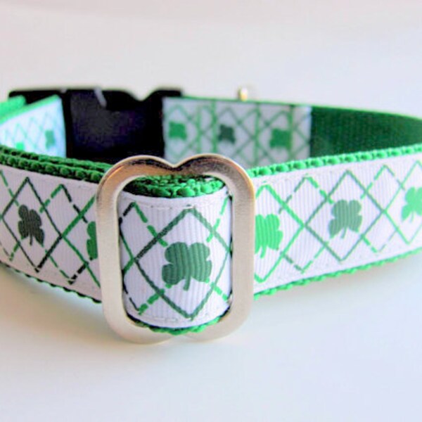 St. Patrick's  Dog Collar  Shamrocks and Argyle martingale or buckle