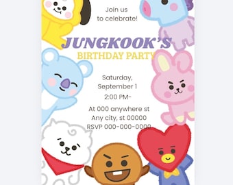 Jungkook Birthday Party Invitation: Editable Canva Template (BTS Characters)