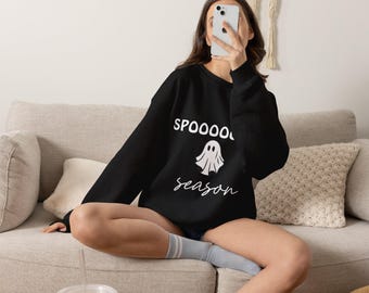 Spookachtig Halloween-sweatshirt | Minimalistische Halloween-trui met ronde hals, gezellige herfstvibe